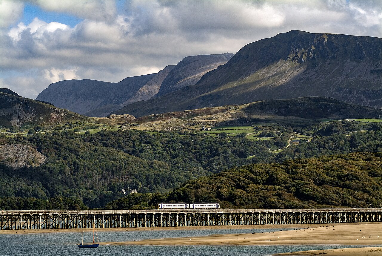 A train crossing Barmouth Bridge